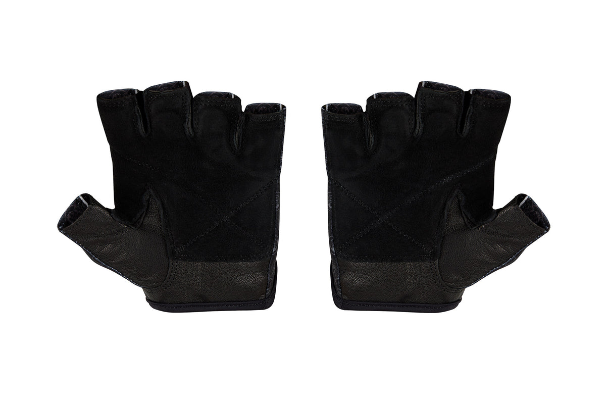 Fitness Gloves, Repeating Emblem; Black Leather US PATENT D892411