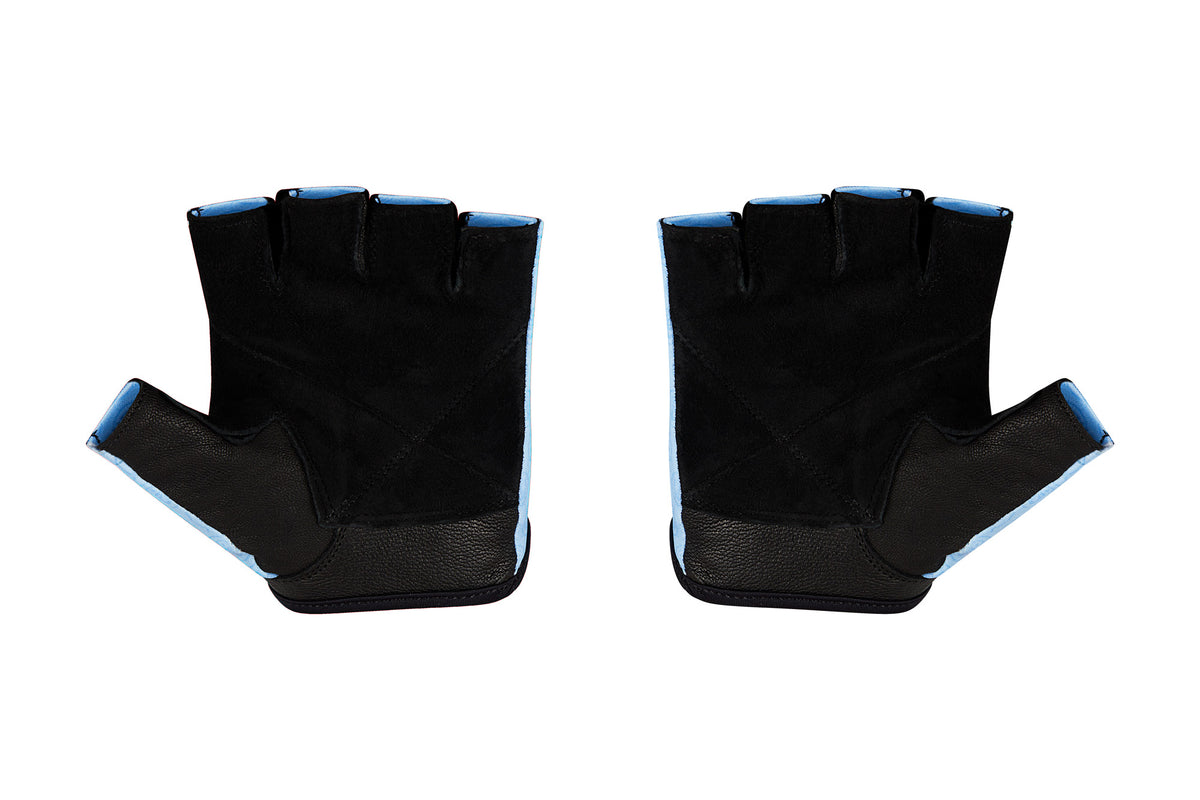 Fitness Gloves; Repeating Emblem; Baby Blue Leather US PATENT D892411