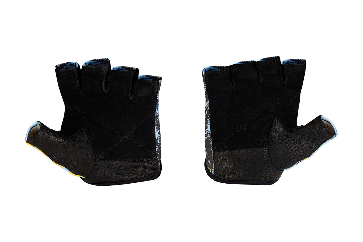 Fitness Gloves; Graphics, Baby Blue Yellow Leather US PATENT D892411